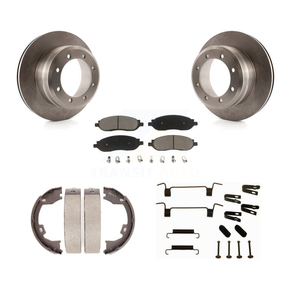 Rear Disc Rotors Ceramic Pads Parking Brake Shoes Hardware Kit For Ford F-250 Super Duty K8C-104805