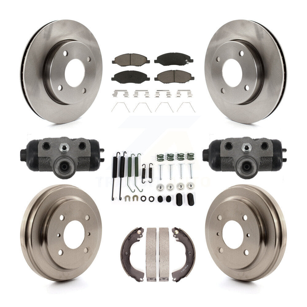 Front Rear Brake Rotors Ceramic Pad & Drum Kit (9Pc) For Nissan Versa Without 4 Wheel ABS K8C-104824