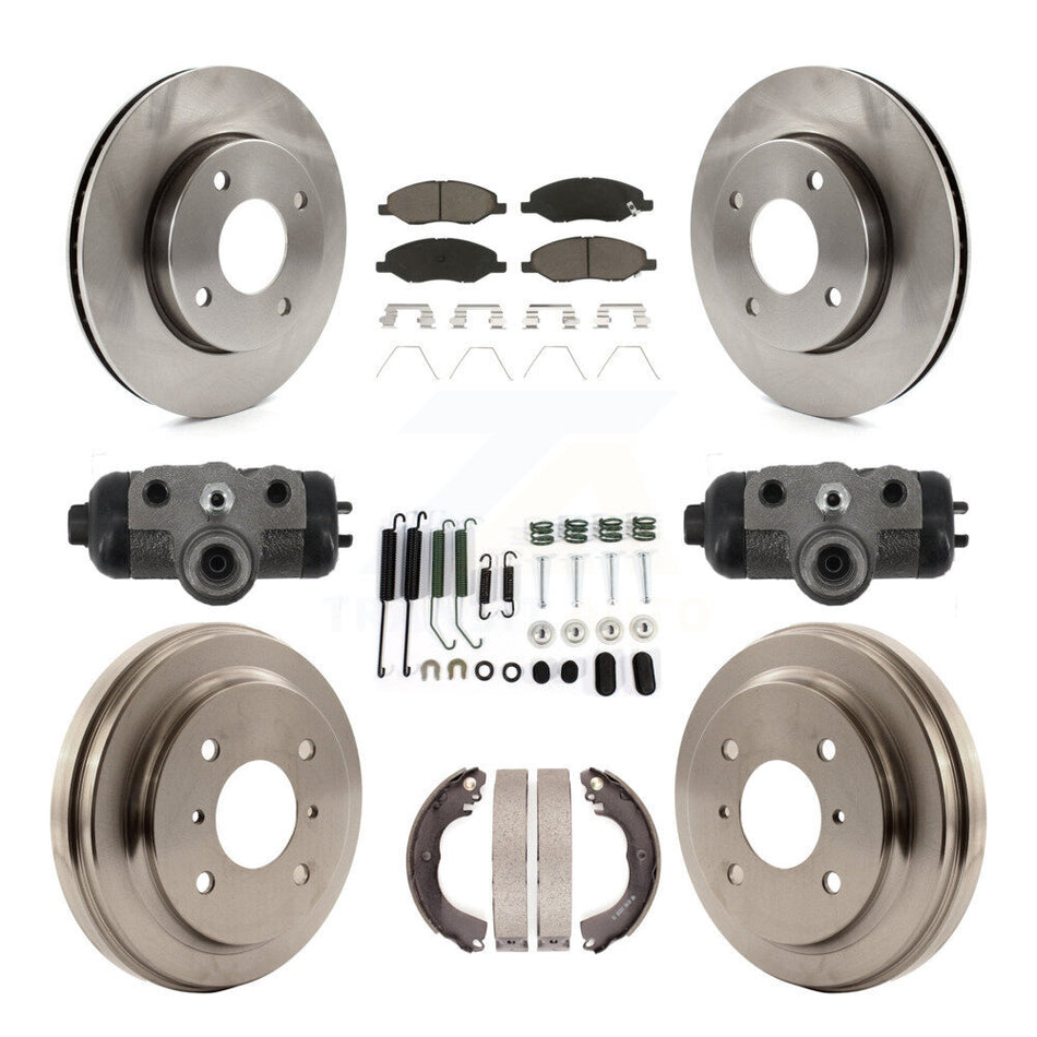 Front Rear Brake Rotors Ceramic Pad & Drum Kit (9Pc) For Nissan Versa Without 4 Wheel ABS K8C-104824