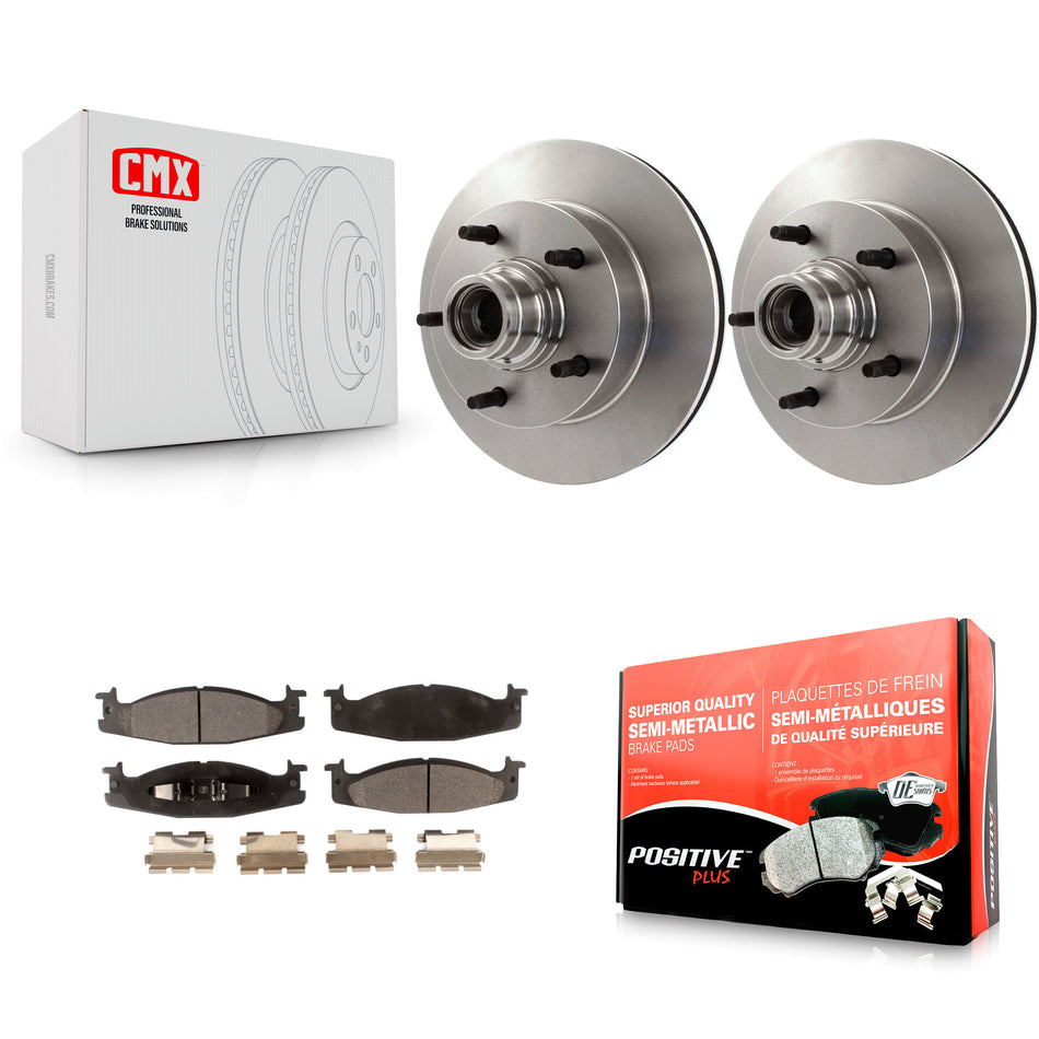 Front Disc Brake Rotors Hub Assembly And Semi-Metallic Pads Kit For Ford F-150 E-150 Econoline K8F-100667
