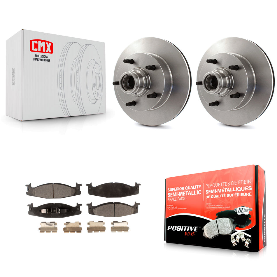 Front Disc Brake Rotors Hub Assembly And Semi-Metallic Pads Kit For Ford F-150 E-150 Econoline K8F-100667