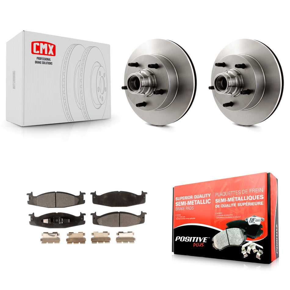 Front Disc Brake Rotors Hub Assembly And Semi-Metallic Pads Kit For Ford E-150 Econoline Club Wagon K8F-100668