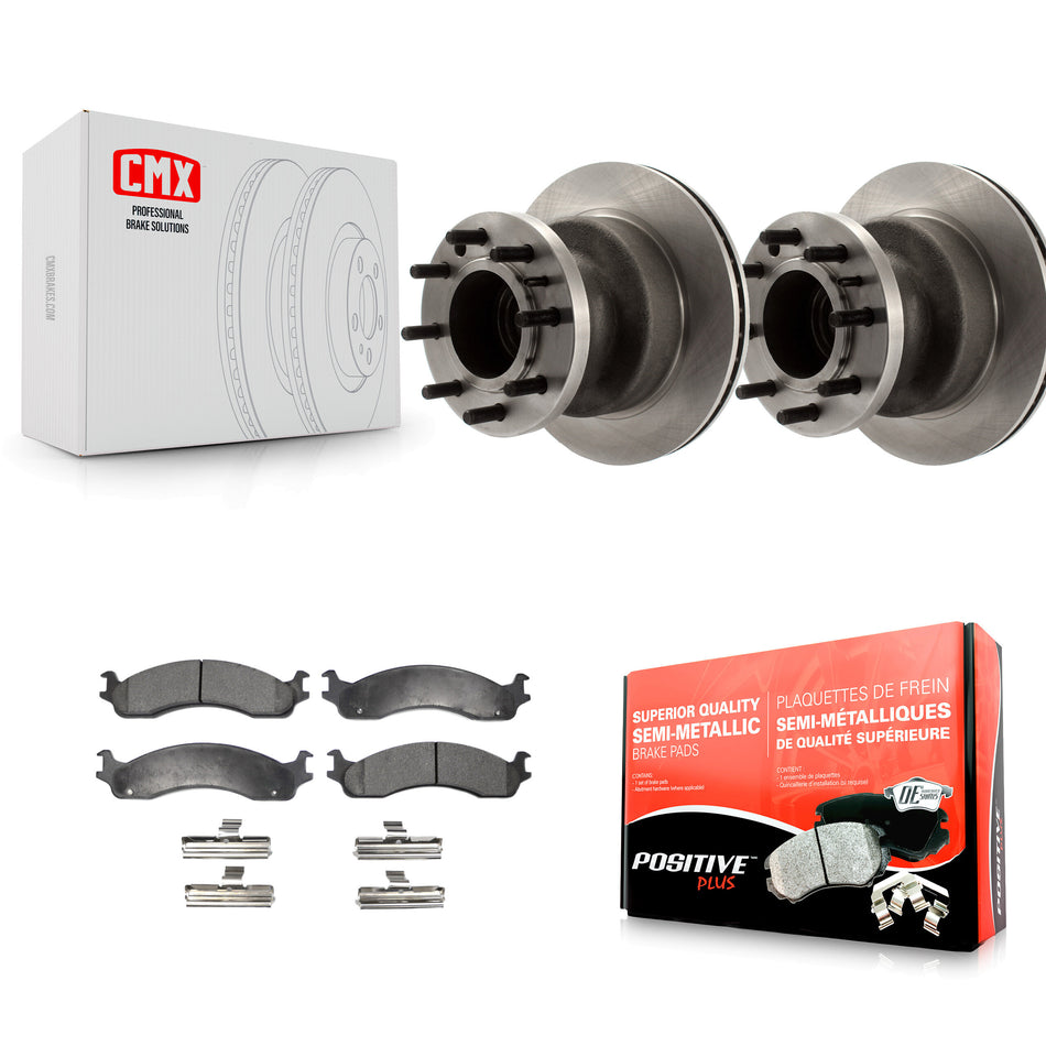 Front Disc Brake Rotors Hub Assembly And Semi-Metallic Pads Kit For Ford E-350 Super Duty Econoline Club Wagon E-450 K8F-100673