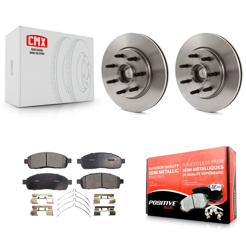 Front Disc Brake Rotors Hub Assembly And Semi-Metallic Pads Kit For Ford F-150 Lincoln Mark LT RWD K8F-100692