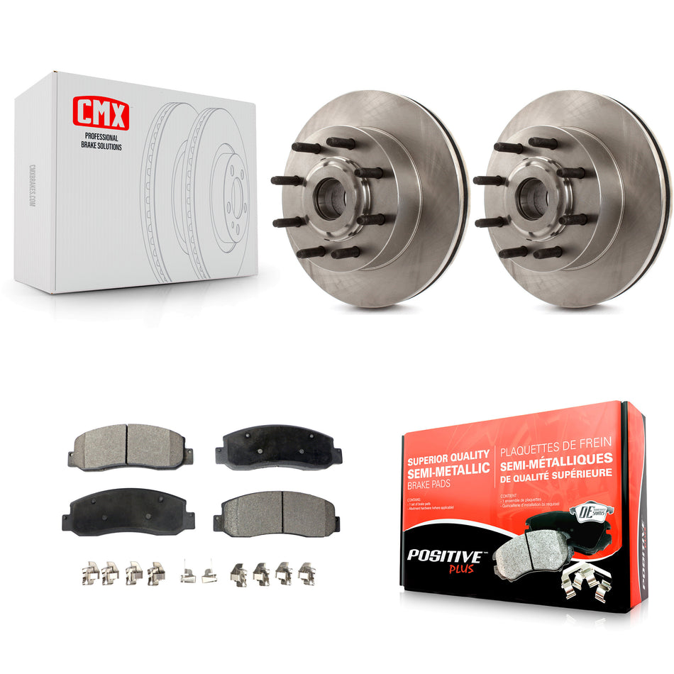 Front Disc Brake Rotors Hub Assembly And Semi-Metallic Pads Kit For 2005-2007 Ford F-250 Super Duty F-350 RWD K8F-100695