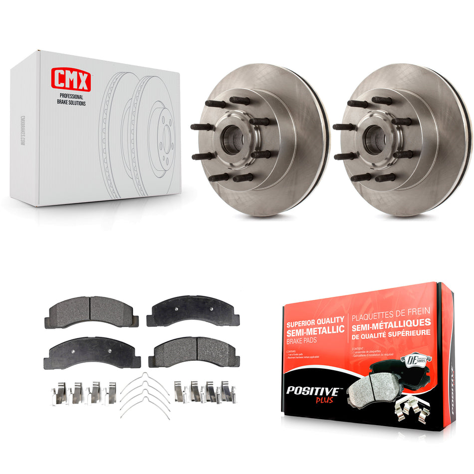 Front Disc Brake Rotors Hub Assembly And Semi-Metallic Pads Kit For 2005 Ford Excursion RWD K8F-100696