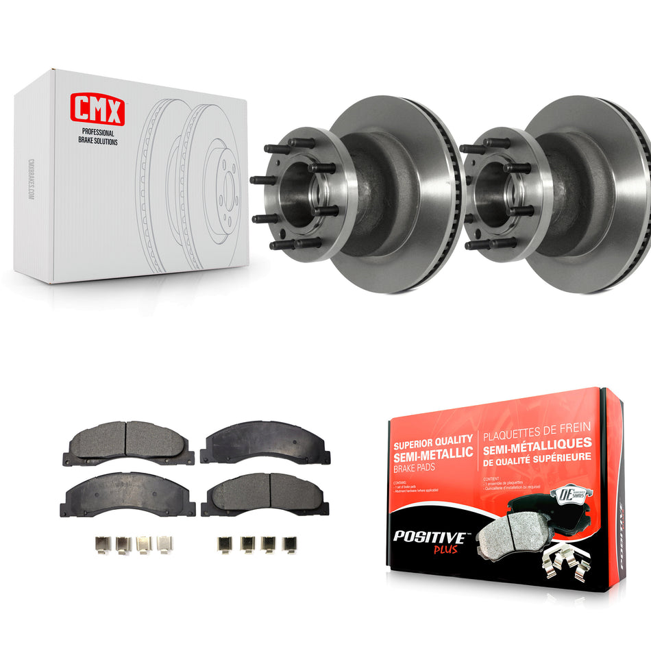 Front Disc Brake Rotors Hub Assembly And Semi-Metallic Pads Kit For Ford E-350 Super Duty E-450 Econoline K8F-100697