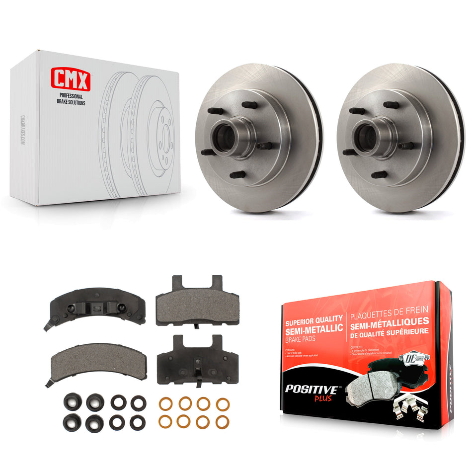 Front Disc Brake Rotors Hub Assembly And Semi-Metallic Pads Kit For 1994-1999 Dodge Ram 1500 RWD K8F-100707