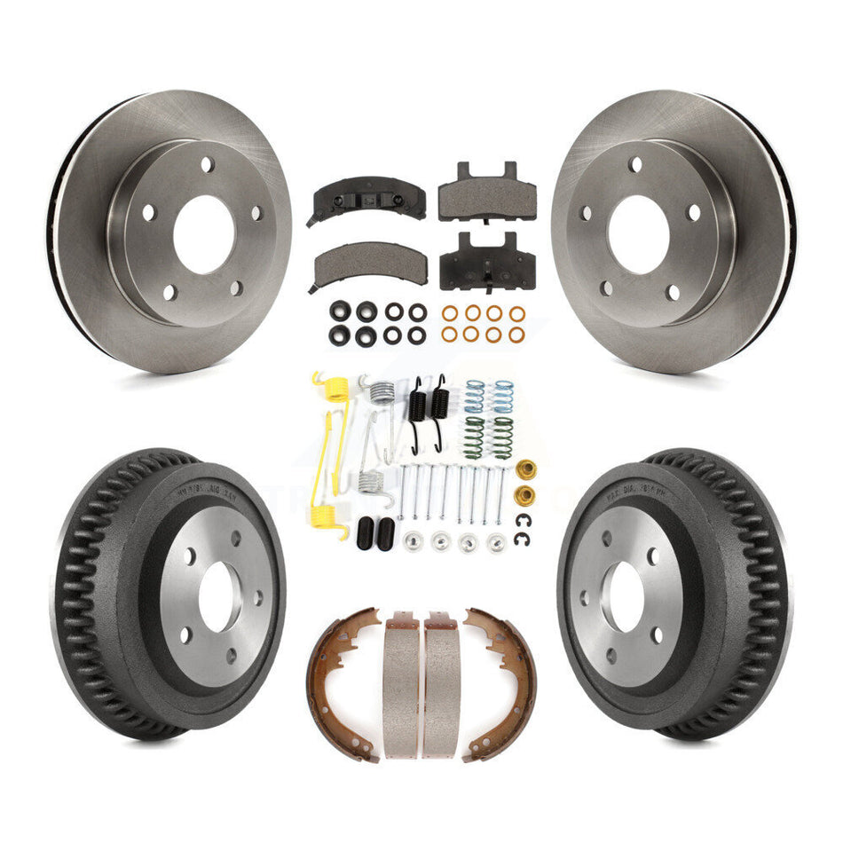 Front Rear Disc Brake Rotors Semi-Metallic Pads And Drum Kit (7Pc) For 1994-1999 Dodge Ram 1500 4WD K8F-102044