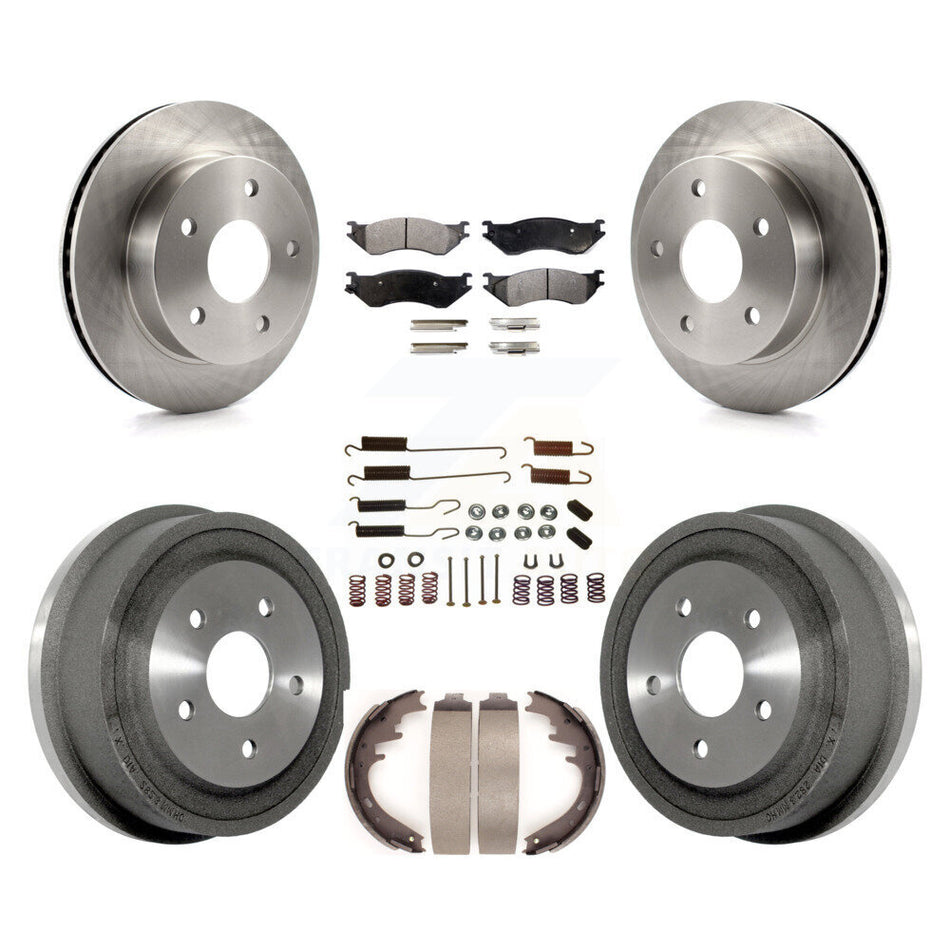 Front Rear Disc Brake Rotors Semi-Metallic Pads And Drum Kit (7Pc) For 2000-2001 Dodge Ram 1500 4WD K8F-102050