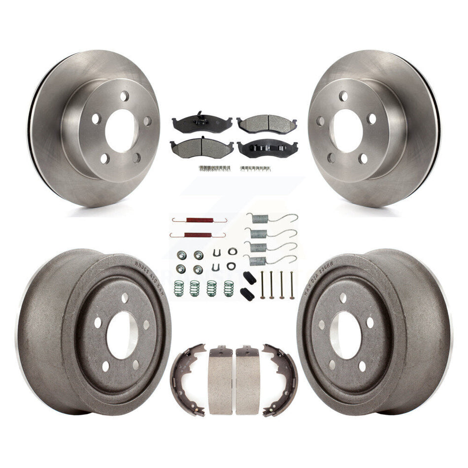 Front Rear Disc Brake Rotors Semi-Metallic Pads And Drum Kit (7Pc) For Jeep Wrangler TJ K8F-102053