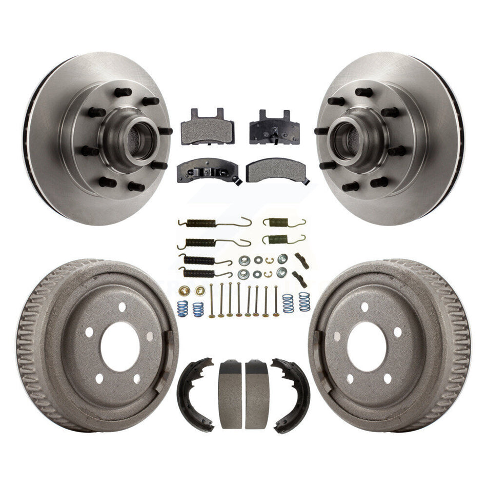 Front Rear Disc Brake Rotors Hub Assembly Semi-Metallic Pads And Drum Kit (7Pc) For 1995-1997 GMC Yukon RWD with DIESEL engine With 11" Diameter K8F-102158