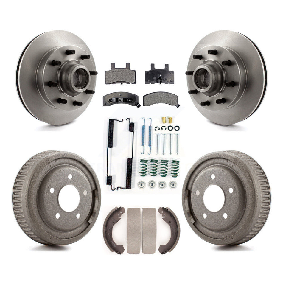 Front Rear Disc Brake Rotors Hub Assembly Semi-Metallic Pads And Drum Kit (7Pc) For 1995-1997 GMC Yukon RWD with DIESEL engine With 10" Diameter K8F-102159