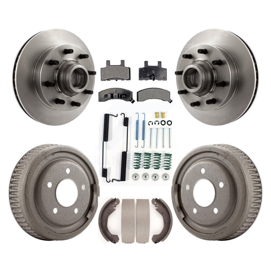 Front Rear Disc Brake Rotors Hub Assembly Semi-Metallic Pads And Drum Kit (7Pc) For 1995-1997 GMC Yukon RWD with DIESEL engine With 10" Diameter K8F-102159