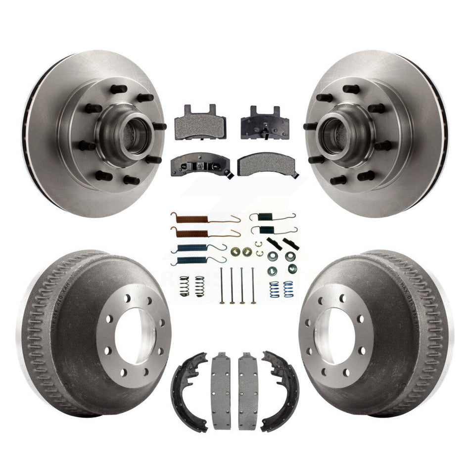 Front Rear Disc Brake Rotors Hub Assembly Semi-Metallic Pads And Drum Kit (7Pc) For Chevrolet C2500 C1500 Suburban GMC K8F-102160
