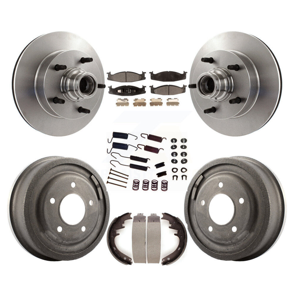 Front Rear Disc Brake Rotors Hub Assembly Semi-Metallic Pads And Drum Kit (7Pc) For Ford F-150 E-150 Econoline K8F-102164