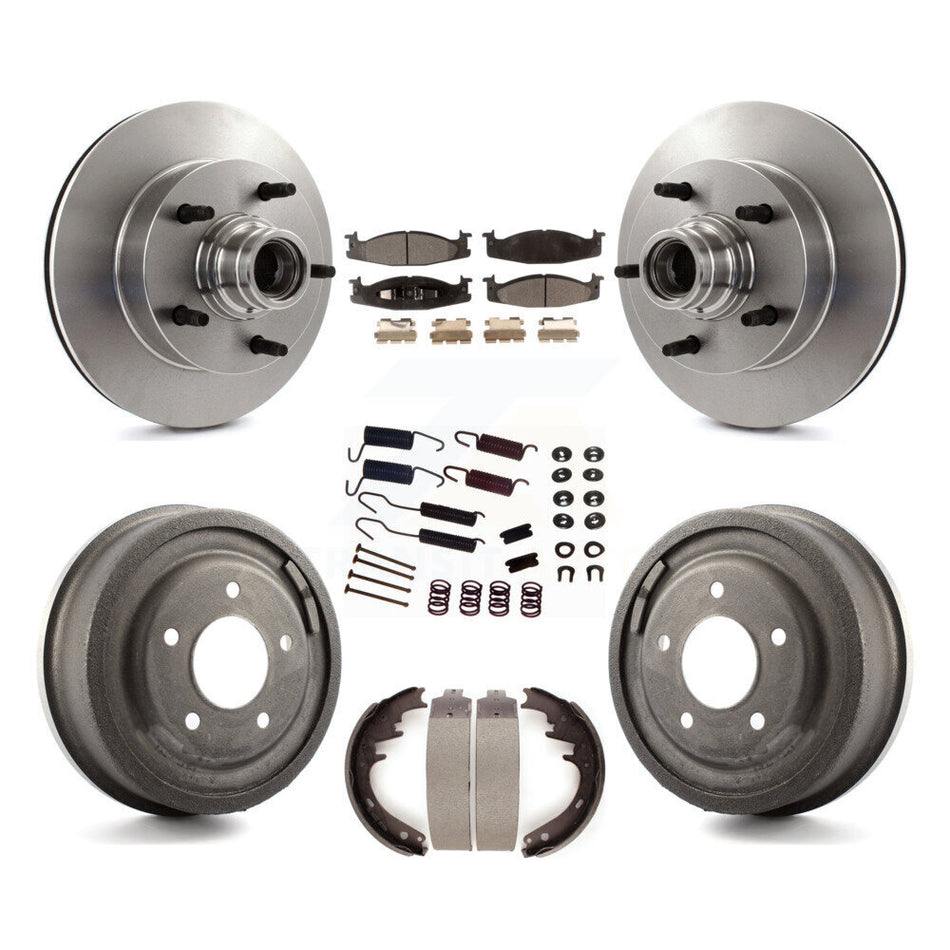 Front Rear Disc Brake Rotors Hub Assembly Semi-Metallic Pads And Drum Kit (7Pc) For Ford F-150 E-150 Econoline K8F-102164