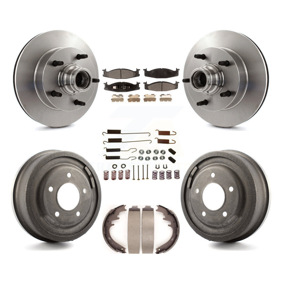 Front Rear Disc Brake Rotors Hub Assembly Semi-Metallic Pads And Drum Kit (7Pc) For 1997-1999 Ford E-150 Econoline 2-Wheel ABS K8F-102165