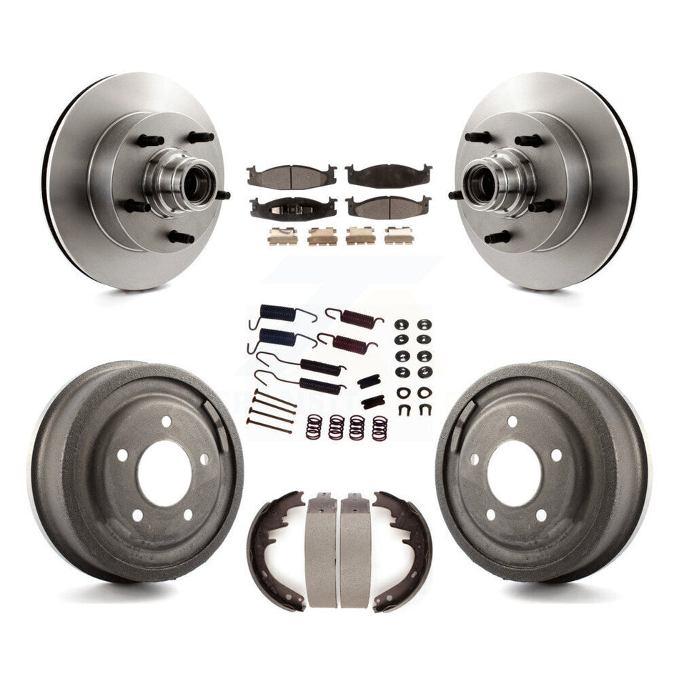 Front Rear Disc Brake Rotors Hub Assembly Semi-Metallic Pads And Drum Kit (7Pc) For Ford E-150 Econoline Club Wagon K8F-102167