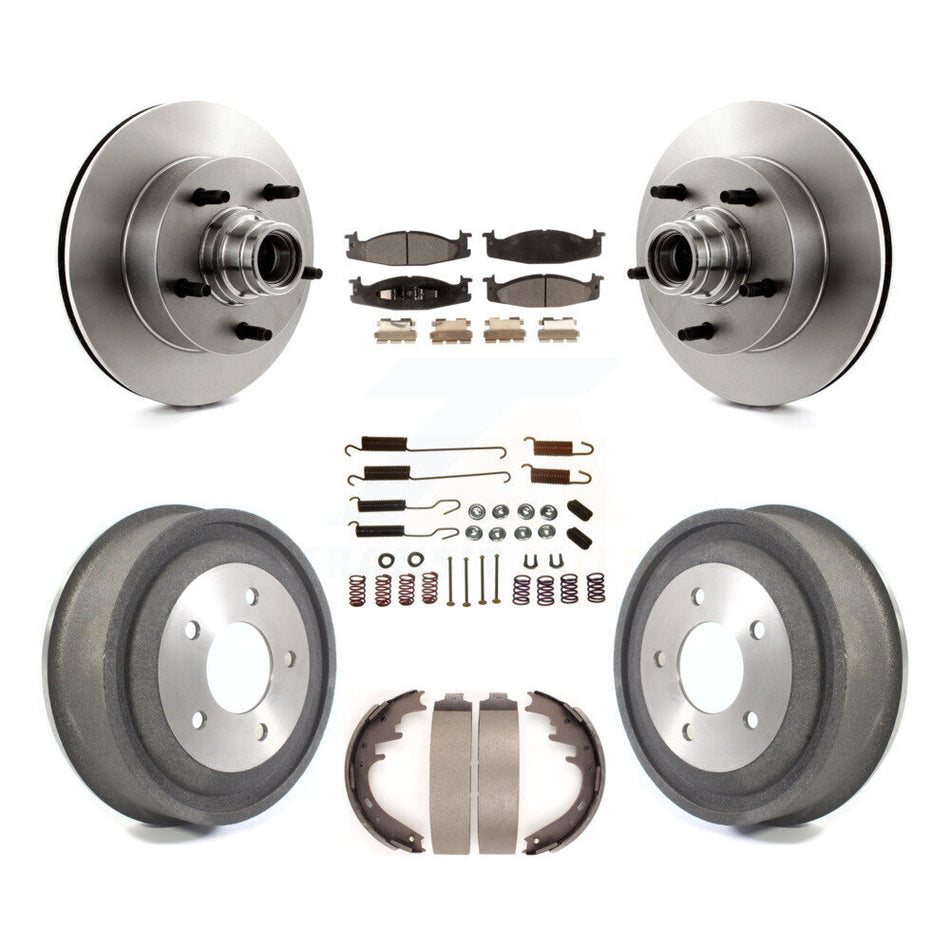Front Rear Disc Brake Rotors Hub Assembly Semi-Metallic Pads And Drum Kit (7Pc) For Ford E-150 Econoline Club Wagon K8F-102169