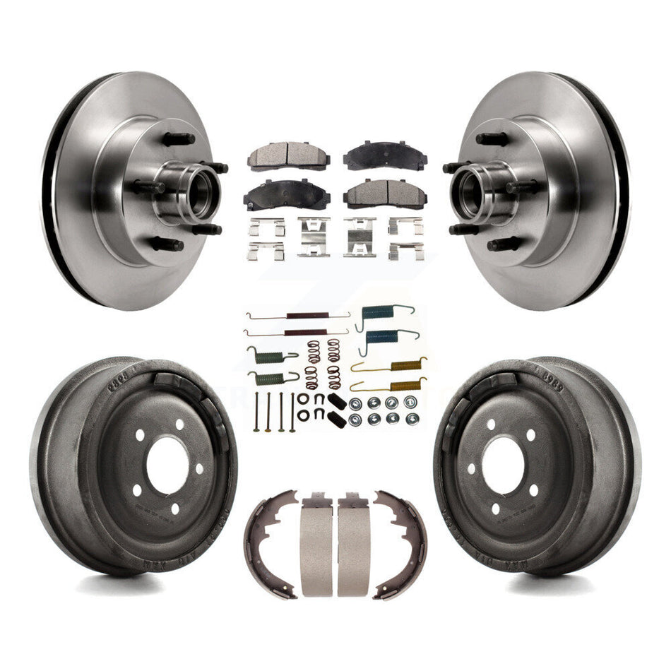 Front Rear Disc Brake Rotors Hub Assembly Semi-Metallic Pads And Drum Kit (7Pc) For Ford Ranger Mazda B2500 B3000 B4000 With 10" Diameter K8F-102172