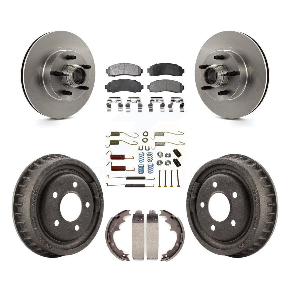 Front Rear Disc Brake Rotors Hub Assembly Semi-Metallic Pads And Drum Kit (7Pc) For 2006-2009 Ford Ranger RWD With 9" Diameter K8F-102177