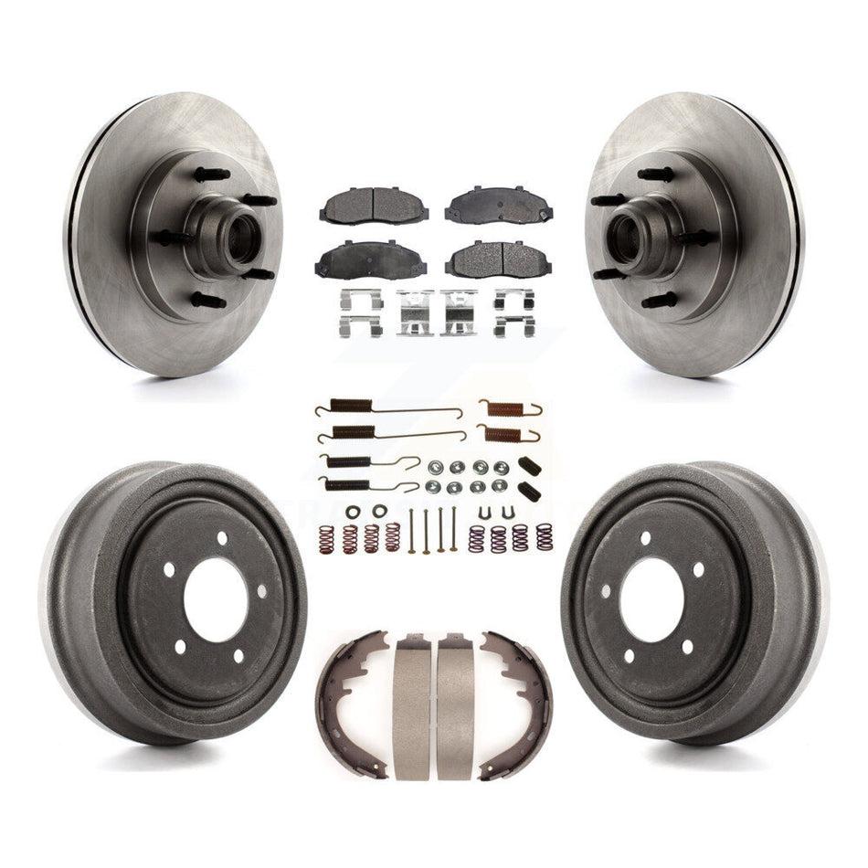 Front Rear Disc Brake Rotors Hub Assembly Semi-Metallic Pads And Drum Kit (7Pc) For Ford F-150 K8F-102180