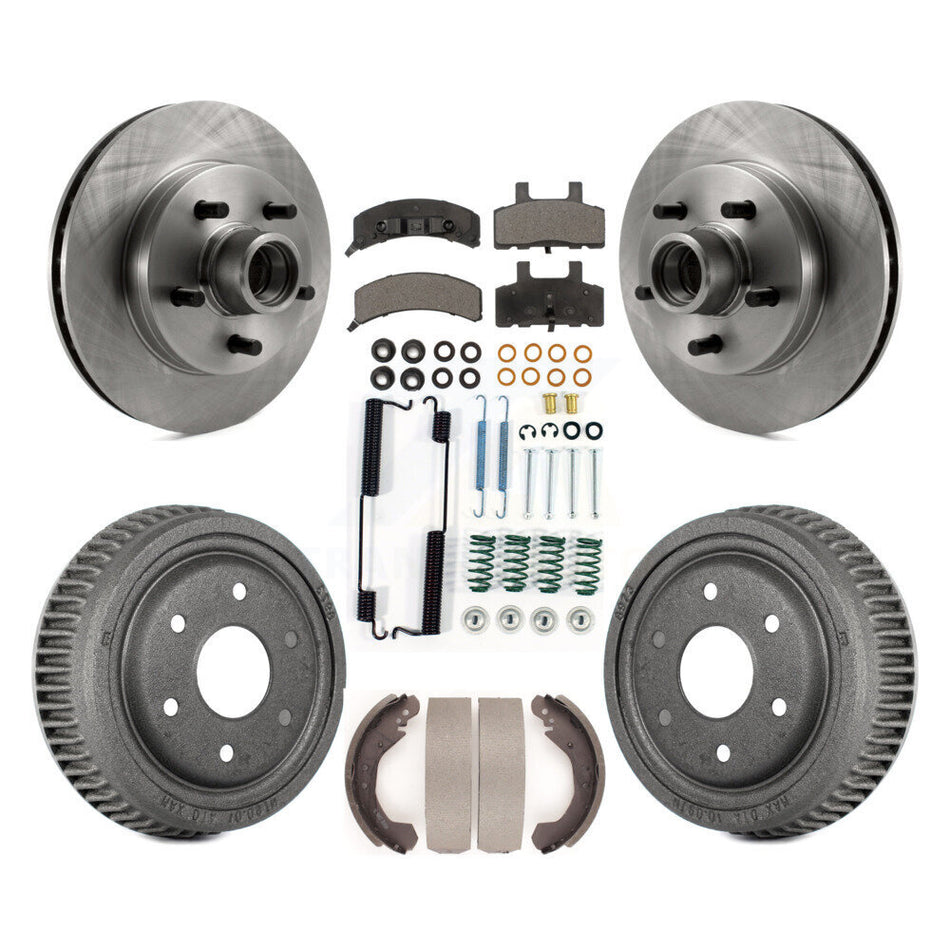 Front Rear Disc Brake Rotors Hub Assembly Semi-Metallic Pads And Drum Kit (7Pc) For GMC Yukon RWD With 10" Diameter 6 Lug Wheels K8F-102253