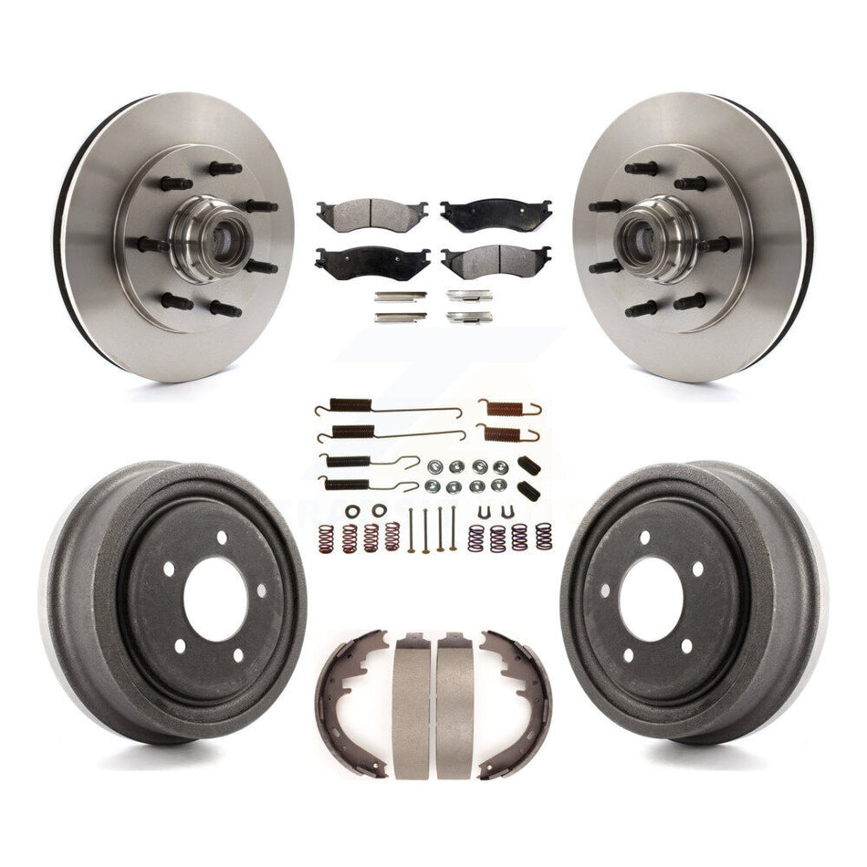 Front Rear Disc Brake Rotors Hub Assembly Semi-Metallic Pads And Drum Kit (7Pc) For 1999 Ford F-150 RWD With 7 Lug Wheels 12mm Wheel Lugs 4 ABS K8F-102257