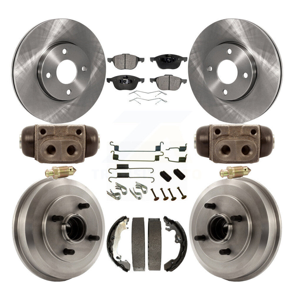Front Rear Disc Brake Rotors Semi-Metallic Pads And Drum Kit (9Pc) For 2005-2007 Ford Focus Wheel Bearing Includes K8F-102431