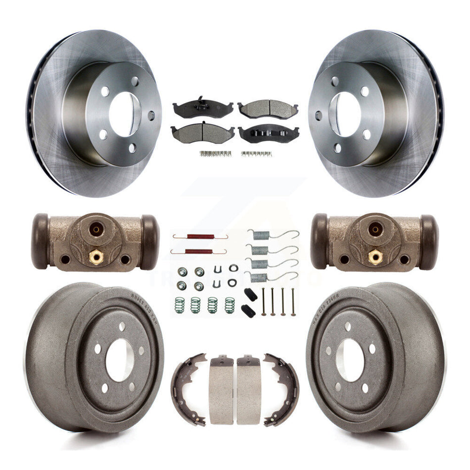 Front Rear Disc Brake Rotors Semi-Metallic Pads And Drum Kit (9Pc) For 1997-1998 Jeep TJ 4-Wheel ABS With 9" Diameter K8F-102519