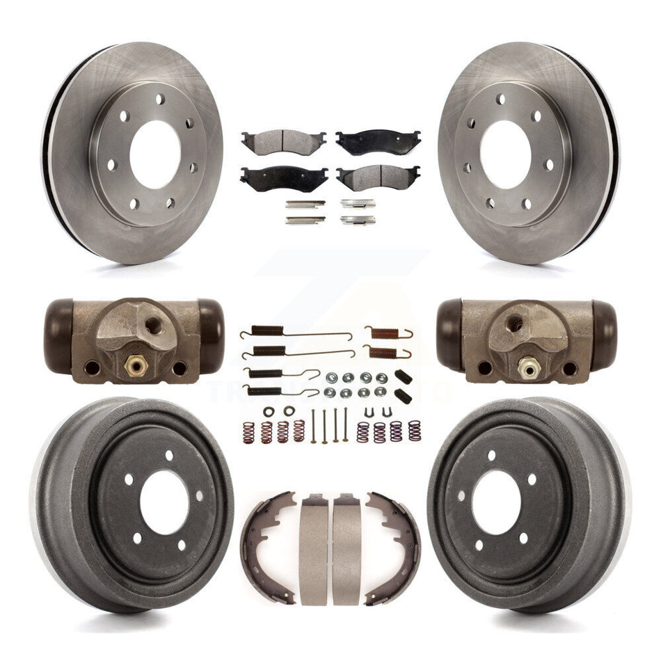 Front Rear Disc Brake Rotors Semi-Metallic Pads And Drum Kit (9Pc) For 1999 Ford F-150 4WD With 7 Lug Wheels K8F-102534