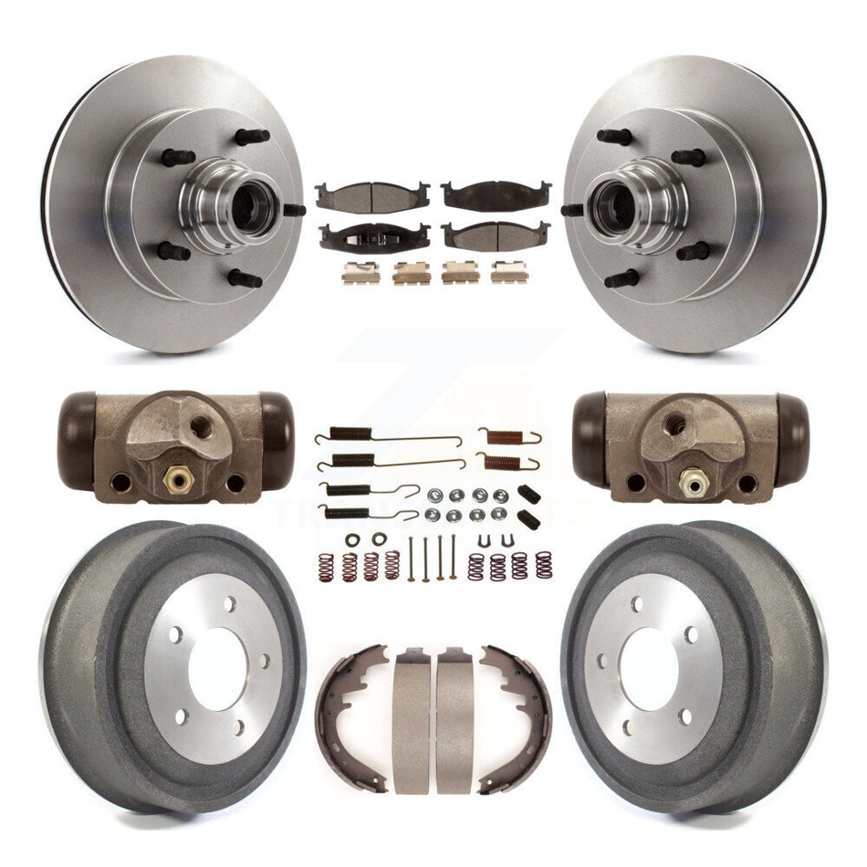 Front Rear Disc Brake Rotors Semi-Metallic Pads And Drum Kit (9Pc) For 2000-2001 Ford E-150 Econoline 2-Wheel ABS K8F-103135