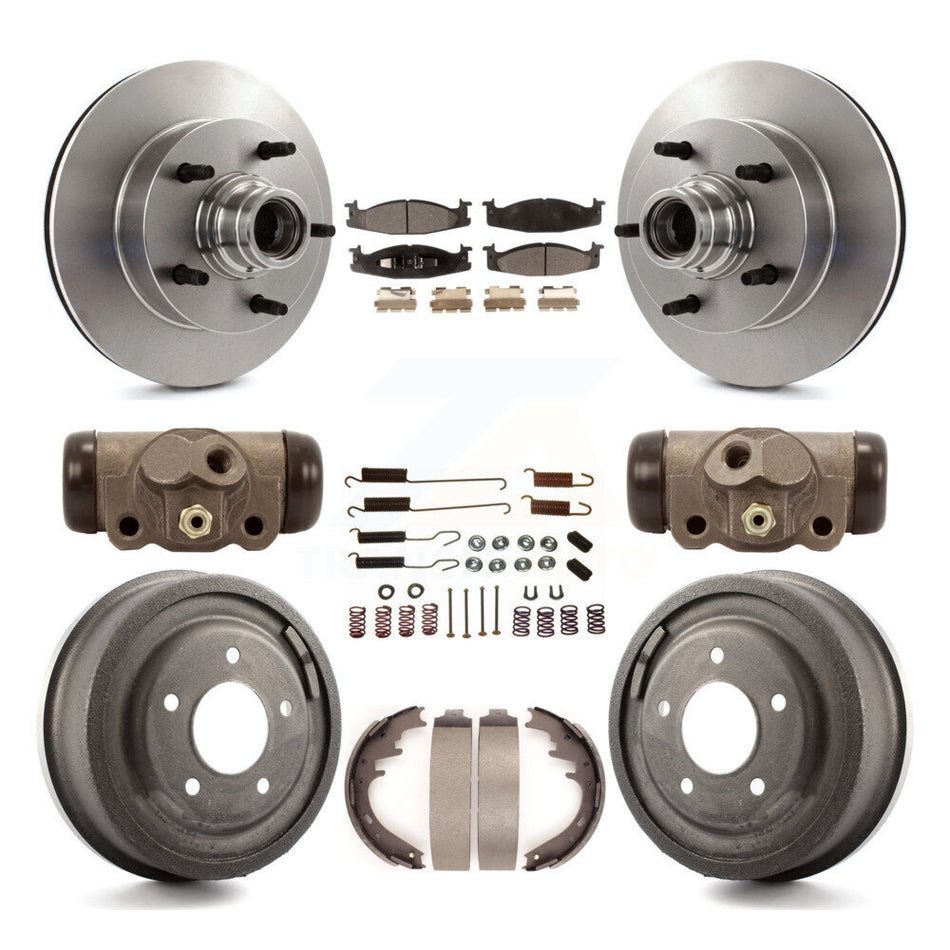 Front Rear Disc Brake Rotors Semi-Metallic Pads And Drum Kit (9Pc) For 1997 Ford E-150 Econoline 2-Wheel ABS 15 16" Bore K8F-103137
