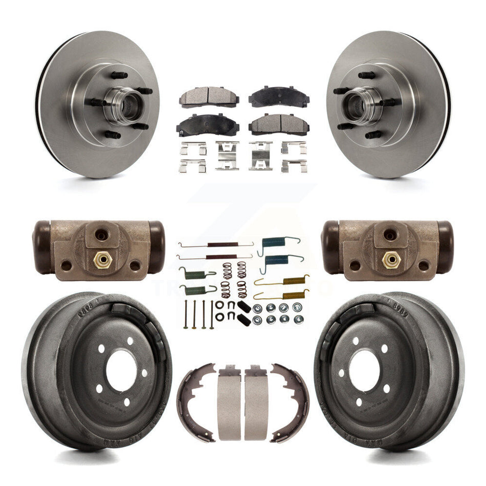 Front Rear Disc Brake Rotors Semi-Metallic Pads And Drum Kit (9Pc) For Ford Ranger With 10" Diameter K8F-103152