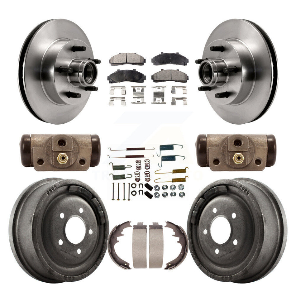 Front Rear Disc Brake Rotors Semi-Metallic Pads And Drum Kit (9Pc) For Ford Ranger Mazda B2500 B3000 B4000 With 10" Diameter K8F-103153