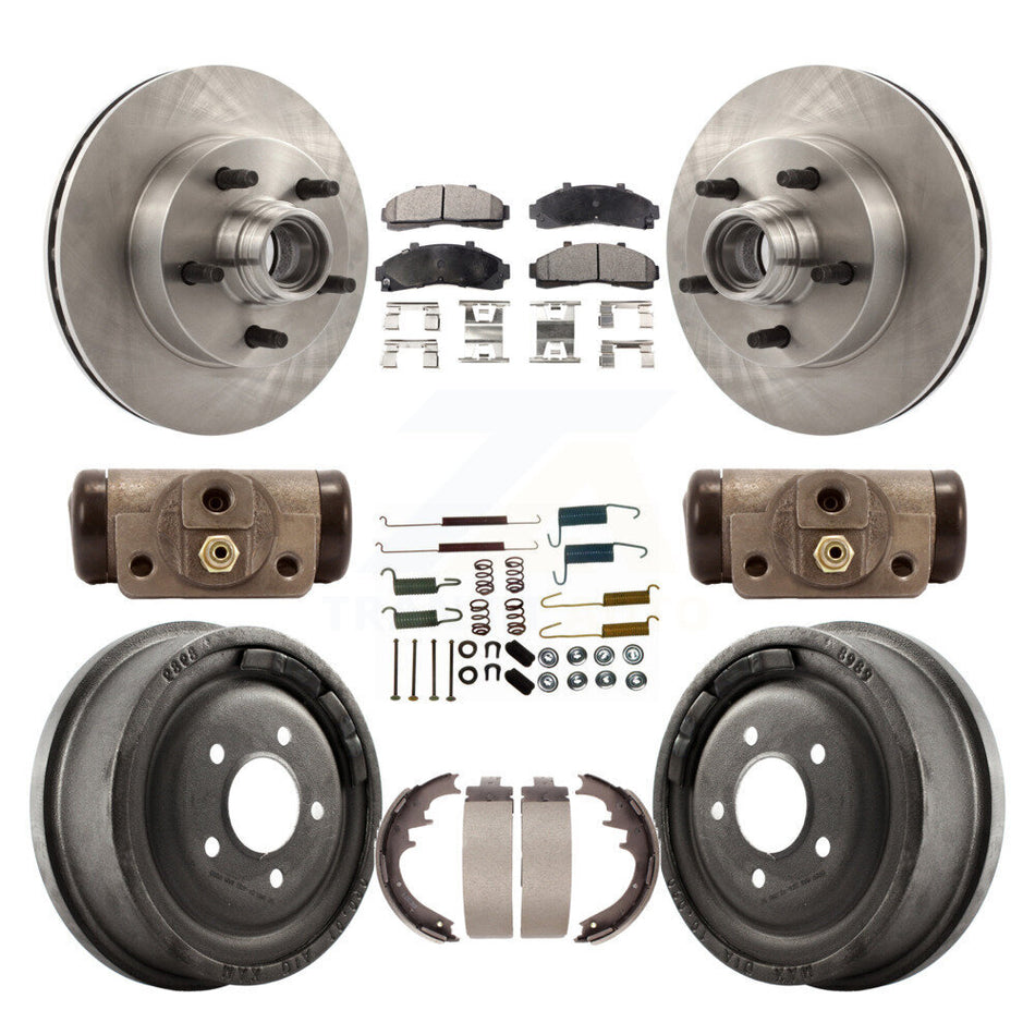 Front Rear Disc Brake Rotors Semi-Metallic Pads And Drum Kit (9Pc) For 1998-1999 Mazda B4000 RWD with 4-Wheel ABS With 10" Diameter K8F-103155