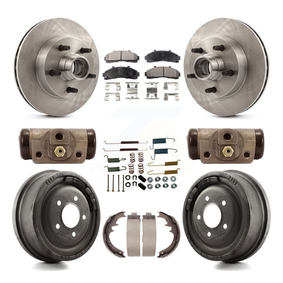 Front Rear Disc Brake Rotors Semi-Metallic Pads And Drum Kit (9Pc) For 1998-1999 Mazda B4000 RWD with 4-Wheel ABS With 10" Diameter K8F-103155