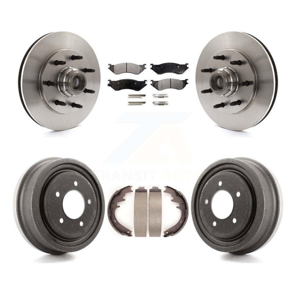 Front Rear Disc Brake Rotors Hub Assembly Semi-Metallic Pads And Drum Kit For 1999 Ford F-150 RWD With 7 Lug Wheels 12mm Wheel Lugs 4 ABS K8F-103385