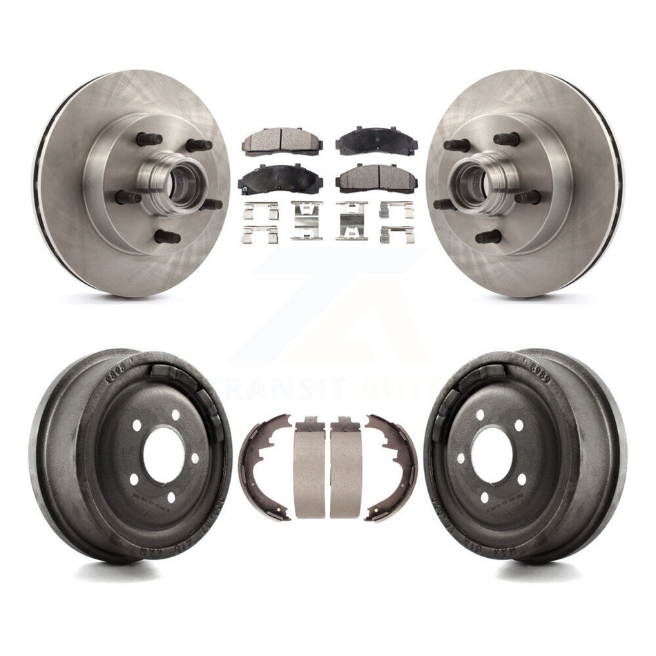 Front Rear Disc Brake Rotors Hub Assembly Semi-Metallic Pads And Drum Kit For 1998-1999 Mazda B4000 RWD with 4-Wheel ABS With 10" Diameter K8F-103396