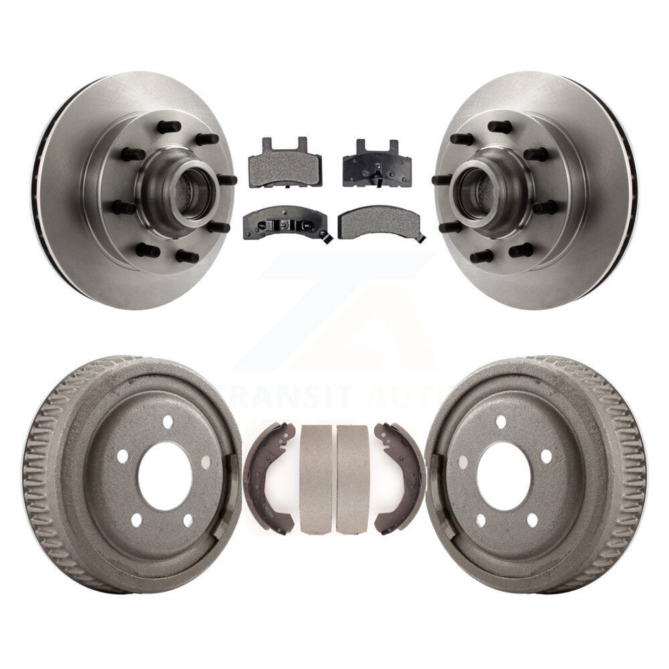 Front Rear Disc Brake Rotors Hub Assembly Semi-Metallic Pads And Drum Kit For 1995-1997 GMC Yukon RWD with DIESEL engine With 10" Diameter K8F-103405