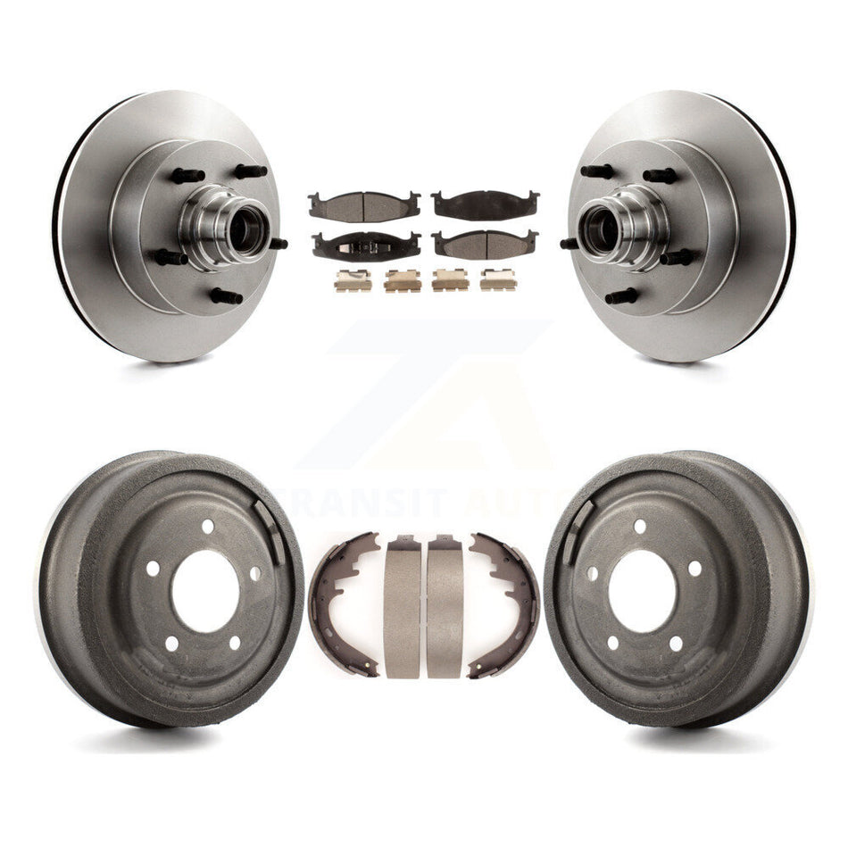 Front Rear Disc Brake Rotors Hub Assembly Semi-Metallic Pads And Drum Kit For 1997-1999 Ford E-150 Econoline Club Wagon K8F-103409