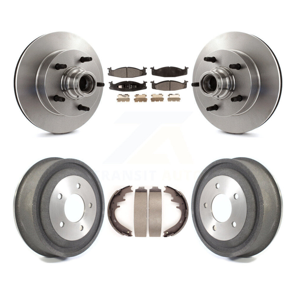 Front Rear Disc Brake Rotors Hub Assembly Semi-Metallic Pads And Drum Kit For 2000-2001 Ford E-150 Econoline 2-Wheel ABS K8F-103413