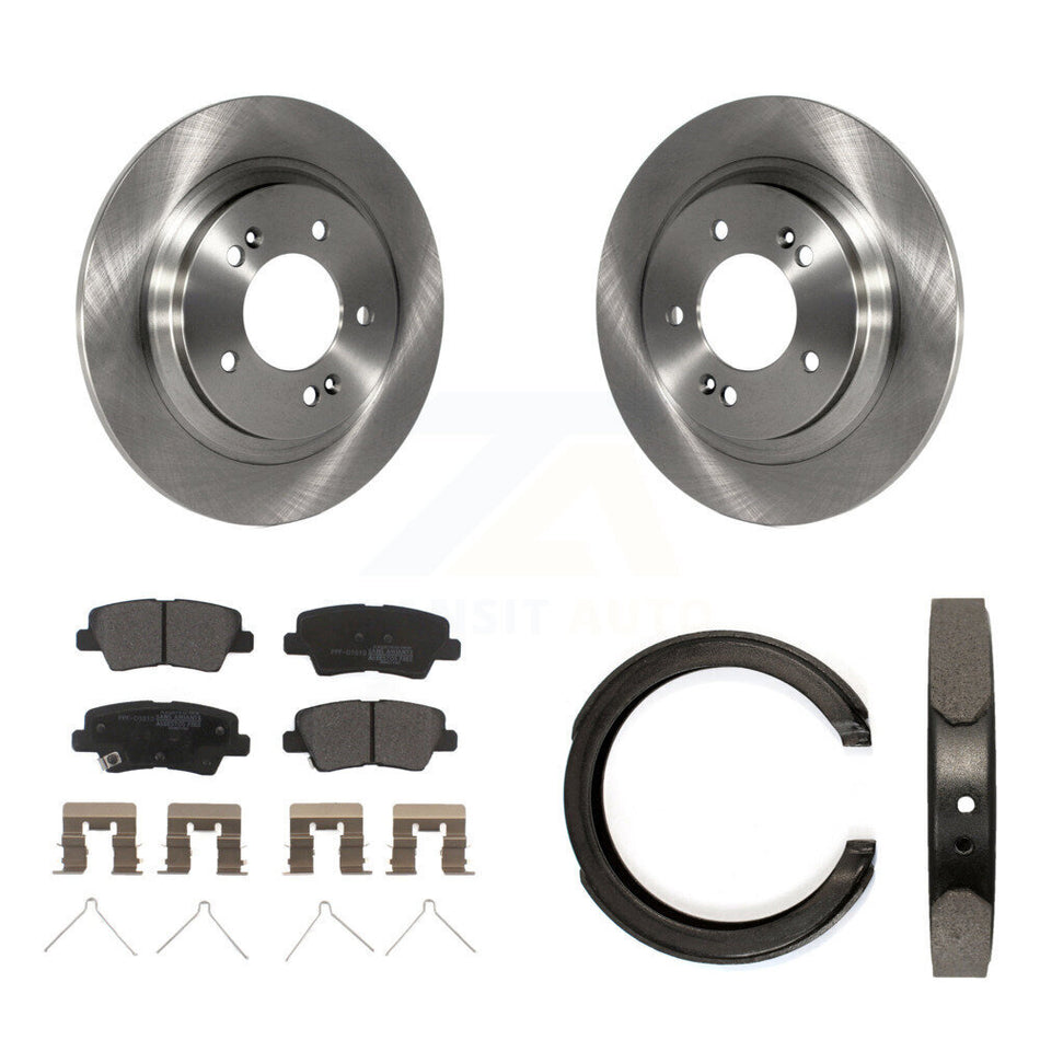 Rear Disc Rotors Semi-Metallic Pads And Parking Brake Shoes Kit For Kia Optima K8F-104388