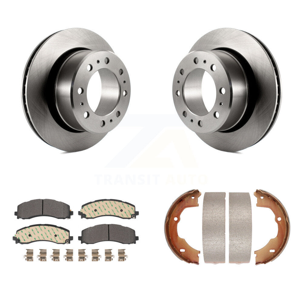 Rear Disc Rotors Semi-Metallic Pads And Parking Brake Shoes Kit For Ram 3500 K8F-104451