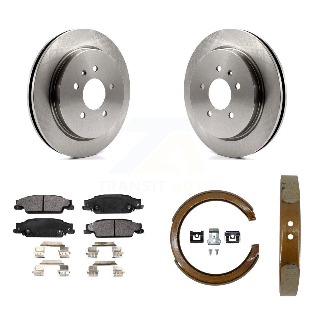 Rear Disc Rotors Semi-Metallic Pads And Parking Brake Shoes Kit For Cadillac CTS STS K8F-104458