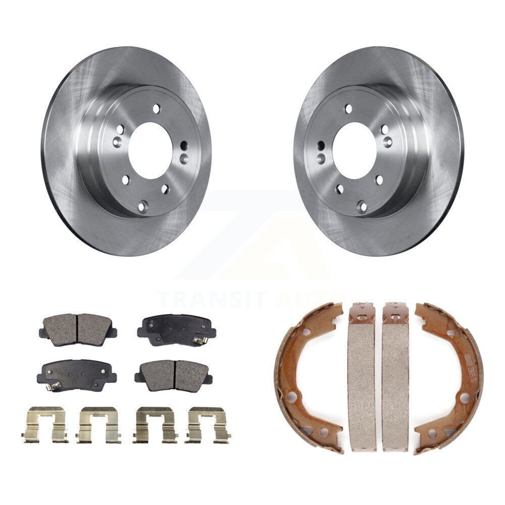 Rear Disc Rotors Semi-Metallic Pads And Parking Brake Shoes Kit For Hyundai Sonata 3.3L K8F-104470