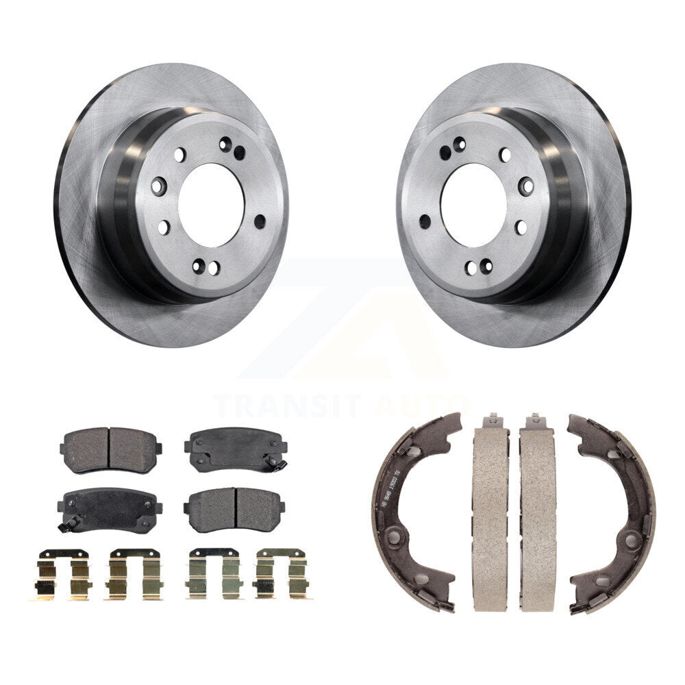 Rear Disc Rotors Semi-Metallic Pads & Parking Brake Shoes Kit For Hyundai Tucson Elantra K8F-104472