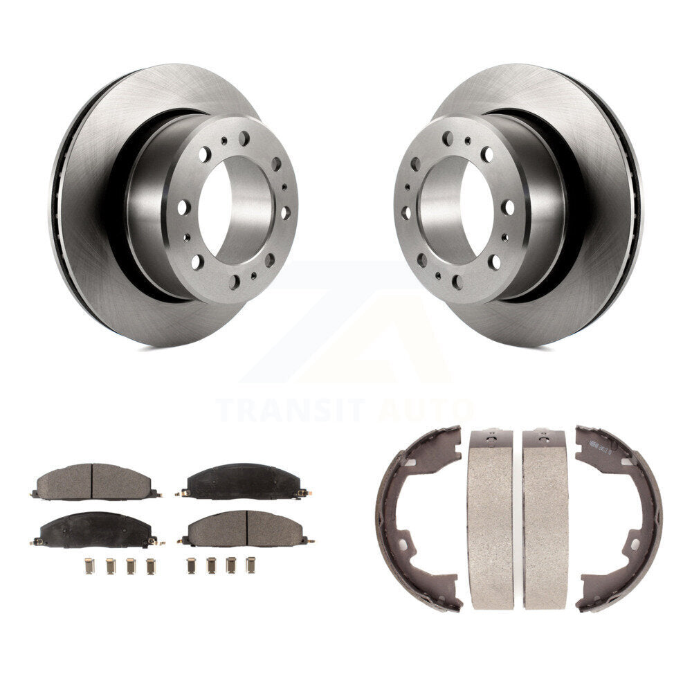 Rear Disc Rotors Semi-Metallic Pads Parking Brake Shoes Kit For Ram 3500 2500 1500 Dodge K8F-104494