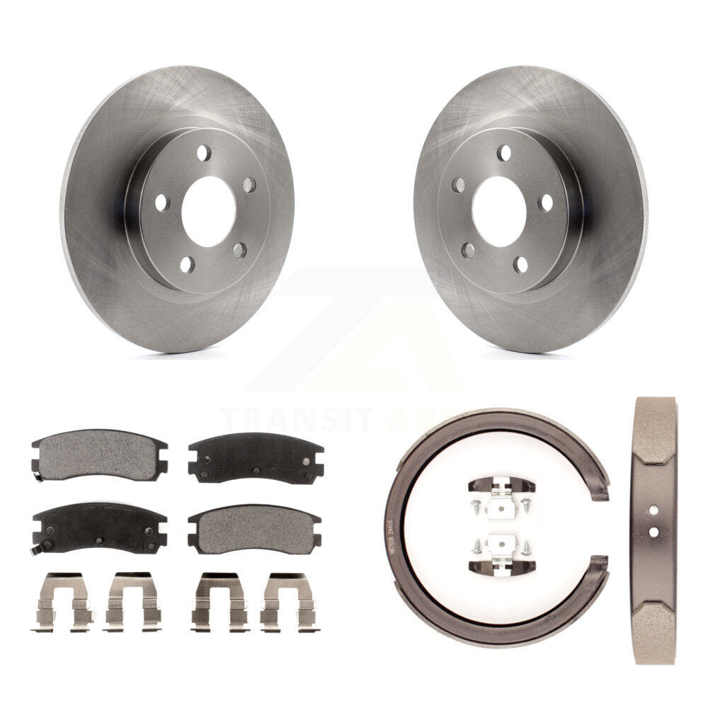 Rear Disc Rotors Semi-Metallic Pads And Parking Brake Shoes Kit For Cadillac DeVille K8F-104496